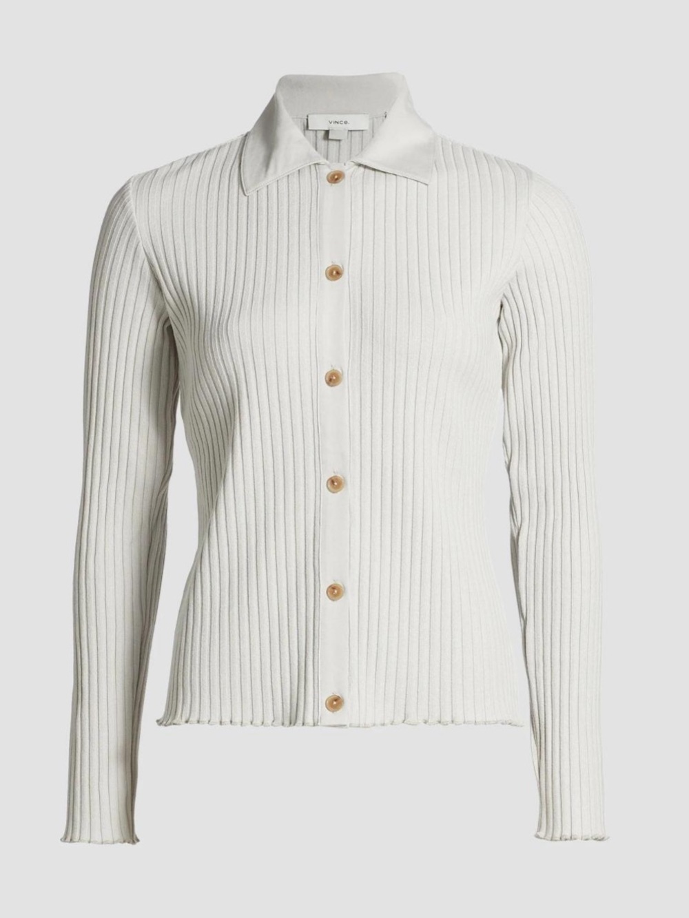 Vince Light Gray Ribbed Button-Front Cardigan